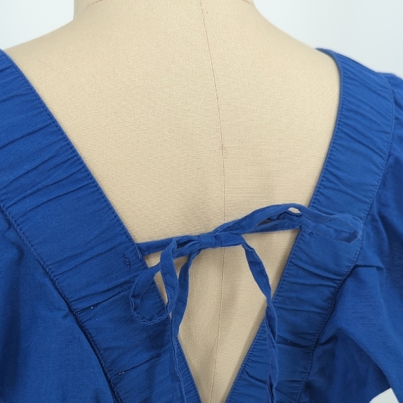 01451 Japna Ruffle V Neck Cropped Top Blue Size Medium bohemian cottagecore - Picture 4 of 6